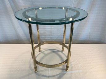 Hollywood Regency Brass Metal Round Table Base  With Round Glass Top.