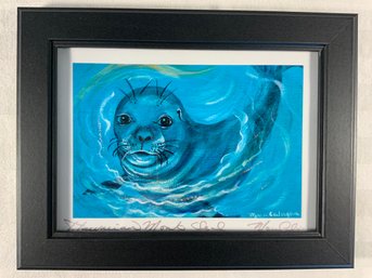 Framed Original Art By Marie Calagna Studios Hawaiian Monk Seal