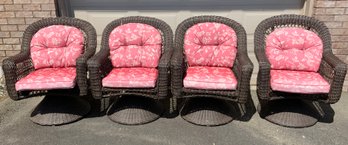 Set Of 4 Outdoor Faux Wicker Swivel Rocking Chairs And Cushions