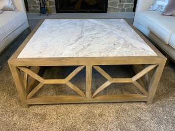Hooker Furniture Surfrider 42' Square Coastal Casual Luxury Marble Top Cocktail Coffee Table