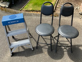 Step Ladder And Two Folding Stools