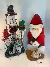 Wooden Standup Santa And Snowman