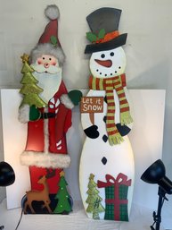 60inch Wooden Santa Claus And Snowman Standup Decor
