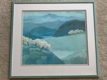 Large Framed Art Mountains And Blossoms