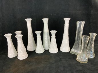 Misc Milk Glass And Clear Glass Bud Vases