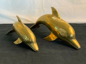 Pair Of Large Brass Dolphins