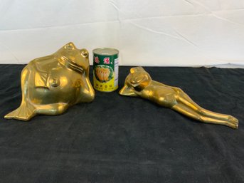 Pair Of Large Vintage Brass Frogs