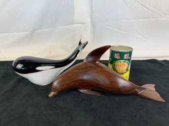 * Glass Killer Whale And Iron Wood Dolphin