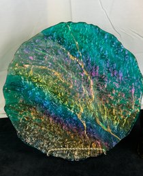 Stunning Marian Fieldson Large Round Lava Flow Fused Glass Art Platter