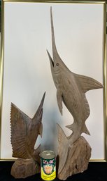 Pair Of Ironwood Swordfish Sculptures