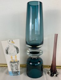 Waterford Marquis Tango Smokey Blue 16in Amethyst Elephant Foot Bud Vase Studio Pottery Clarice Seagull Vase