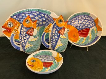 Large Duruta Italy Handpainted Ceramic Fish Themed Lot