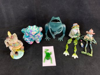 6pc Frog Lot Brass Frog Grumpy Old Toad Westland Glass Frog