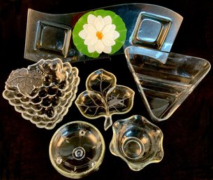 6pc Clear Glass Serving Dishes Fused Glass Water Lilly Candle Holder