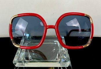 Vintage Ted Lapidus Bamboo Red Oversized Ladies Sunglasses Crystal Lidded Box Maui Jim Cases