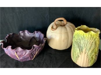 Patricia Garrett Studio Pottery Trio Large Cabbage And Pumpkin