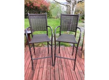 Pair Of Poly Wicker Bar Stools.