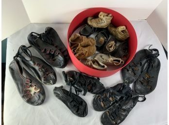Five Pairs Of Antique Baby Shoes And Ballet Slippers