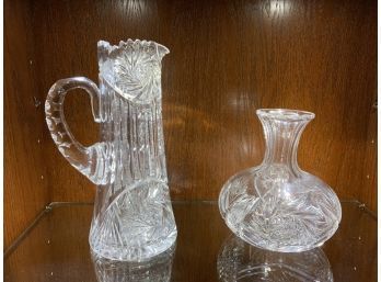 Large Crystal Pitcher And Vase