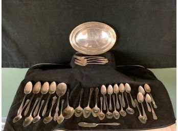 Silver Plate Collection Lot A Flatware And Cunard Platter