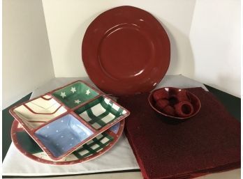 Contemporary Holiday Serving Trays Beaded Placemats And Matching Napkin Rings
