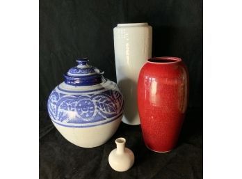 Pottery Assortment Oxblood Vase Celadon Tall Vase Ginger Jar