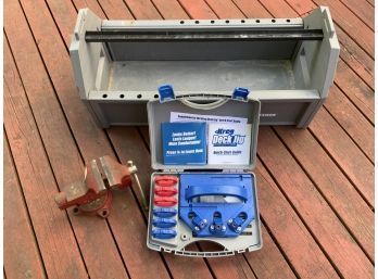 Bench Vice, Deck Jig And Craftsman Tool Hauler