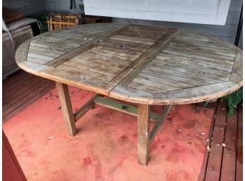 Teak Expandable Patio Table And Small Teak End Table And Umbrella