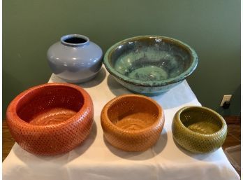 Mixed Lot Large Ceramic Bowl And Baskets