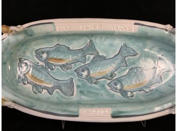 Pike Place Market Studio Pottery Fish Plate With Rattan Handles