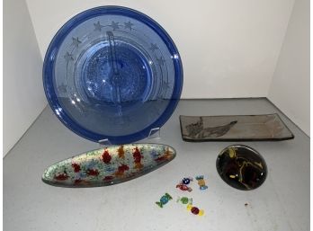 Art Glass Assortment And Studio Pottery Tray