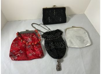 Beaded Silk And Leather Purses