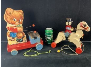 Vintage Pull Toy Lot Teddy Zilo 777 Fisher Price Soldier On Horse