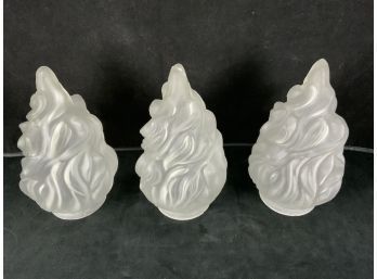 Set Of 3 Antique Flame Frosted Glass Shades