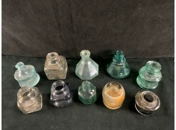 Antique Collection Of 10 Glass Inkwells