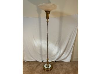 Antique Art Deco Torchiere Floor Lamp With Vintage Glass Shade Victorian