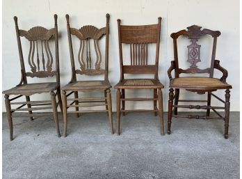 Assorted Vintage Wood Ratan Dining Chairs
