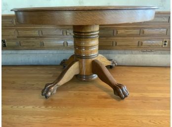 Antique Oak Round Dining Table, Claw Foot Legs