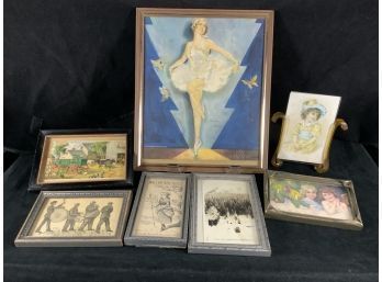 Art Including A Print Of Actress Marilyn Miller And Various Framed Postcards