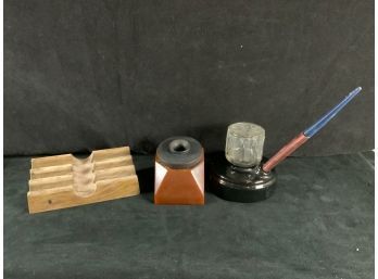 Antique Bakelite Inkwell Standish Quill Dip Pen Combo