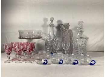 Assorted Antique Crystal Decanters, Glassware And Serving Pieces
