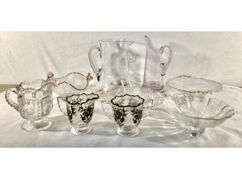Assorted Antique And Vintage Glass Serving Pieces And Pitchers