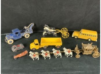 Collection Of Die-cast Antique Toys Gold State Coach Kenton Cast Iron Tootsietoy Barclay