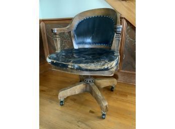 Antique Wood Leather Desk Chair
