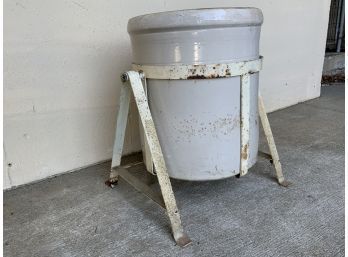 Antique 10 Gallon Crock With Metal Swivel Stand