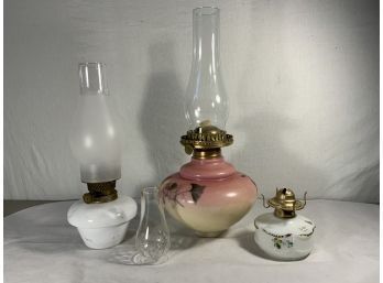 Collection Of Vintage Oil Lamps And Parts