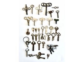 Assorted Antique Flat Skeleton Key And Clock Keys