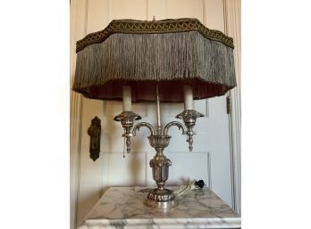 Vintage Metal Plated Table Lamp With Antique Shade