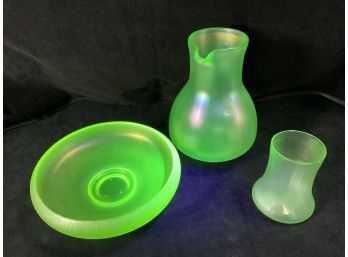 Fantastic Uranium Glass Bedside Carafe And Northwood Stretch Glass Low Bowl