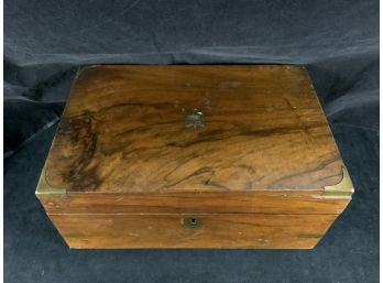 Antique Wood Lap Desk Brass Corners Travel 1800s Victorian